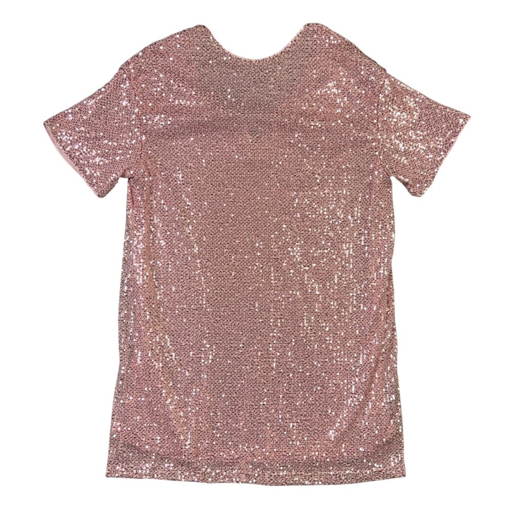 MIYIEONE Sequin Mini Dress L Pink V-Neck Short Sleeve Sparkly Party T-Shirt New - Picture 3 of 9